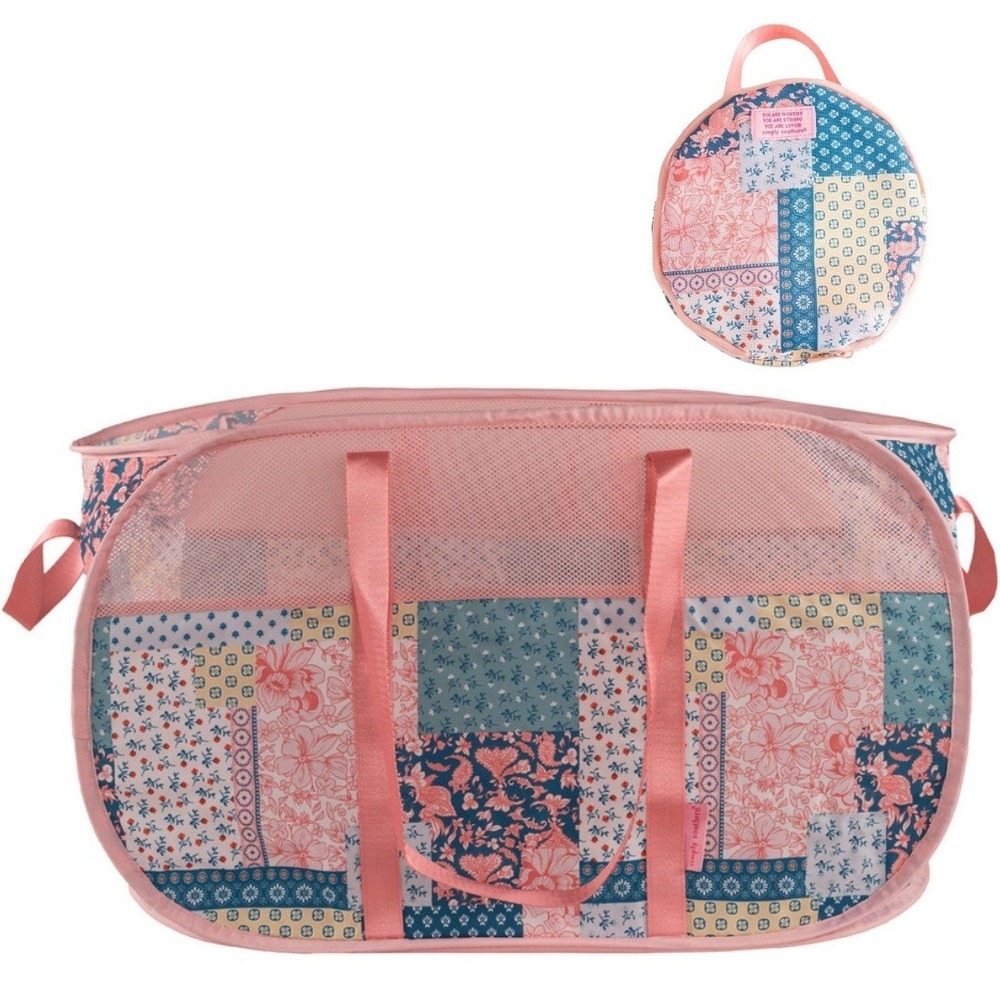 Simply Southern Patchwork Quilt Pattern Collapsible Trunk Bag Pink NWt